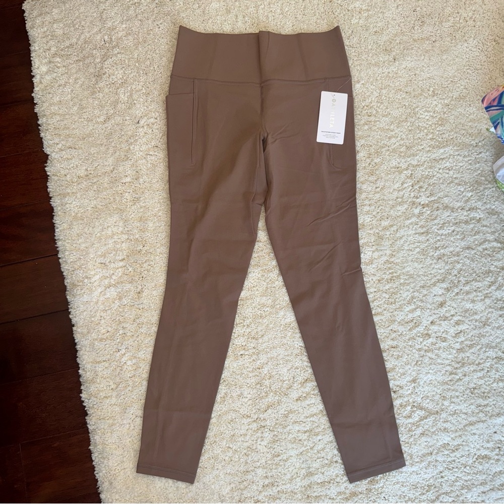 NWT - Athleta Salutation Stash Tights - never worn - Size Large - Taupe